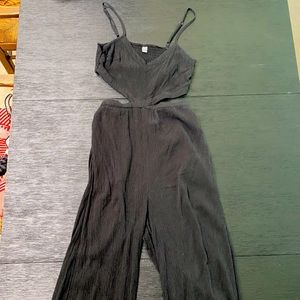 Black cutout 3/4 length jumpsuit